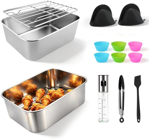 Lifhety Acero Inoxidable Recipientes para Airfryer (20x15x8cm), 15 Pezzi Accesorios Freidora de Aire para Ninja Foodi AF400EU/AF451EU/AF500EU