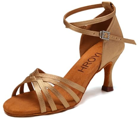 HROYL Scarpe da Ballo Latino Americano Donna Salsa e Bachata Professionali Scarpe Ballo da Sala,213-Beige-7, EU 37.5