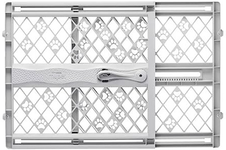 MYPET North States Paws Portable Pet Gate: 26-40 Wide. Pressure Mount. No Tools Needed. Made in USA. Dog Gate 23 Tall, Expandable, Durable Dog Gates for Doorways, Light Gray