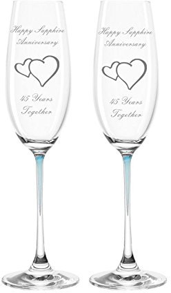 La Perla Happy Saphir Anniversary Paire de verres à champagne mariage 45 ans associé avec Maillon cœurs