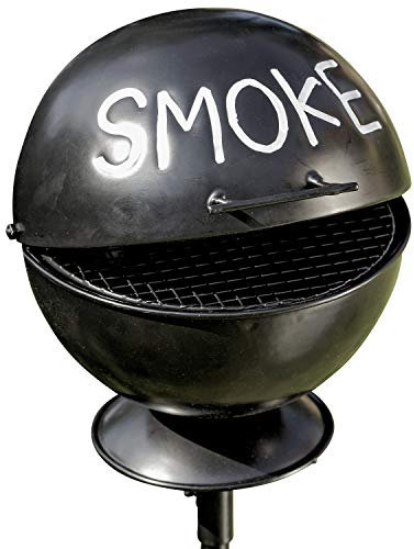 WHW Whole House Worlds Smoke Ashtray Garden Stake, Lidded Dome with Pedestal Base, BBQ Grill Party Style, Black Lacquered Iron,5 Diameter x 44 1/2 H inches