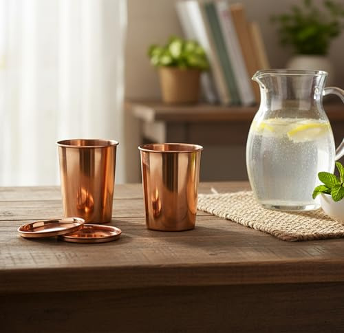 eSplanade Copper Glasses | Moscow Mule Shot | Seamless Copper Glass | Travel Friendly with Ayurvedic Health Benefits (Glasses Set of 2)