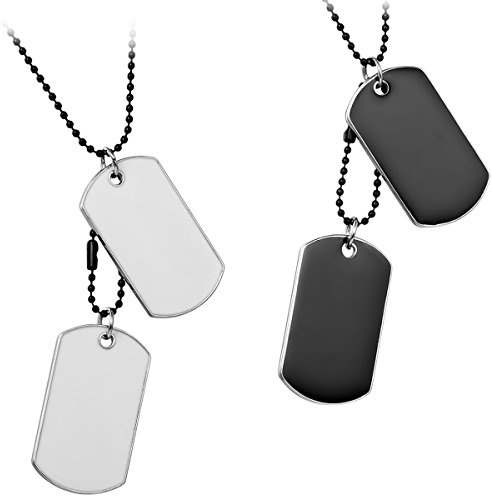 JewelryWe Schmuck Herren Halskette mit Gravur, 2 Militärischen Erkennungsmarken Armee Stil Dog Tag Anhänger mit 70cm Kette, Weiß Schwarz