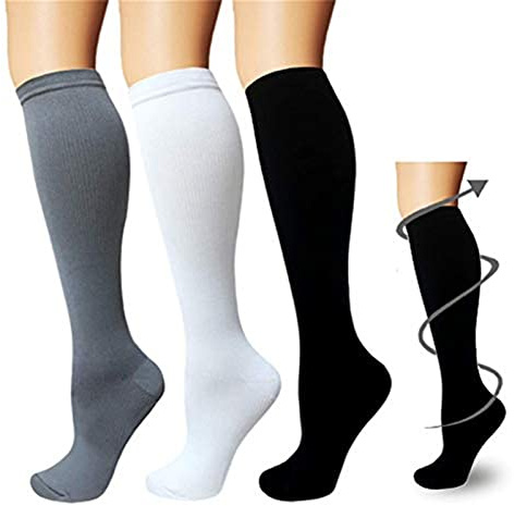 salefun 3 Paires chaussettes unisexes Chaussettes de Contention, Bas de Contention, Running Homme,Chaussettes de Compression pour Le Sport, Cours, Football, Voyage en Avion, Croissfit, Grossesse