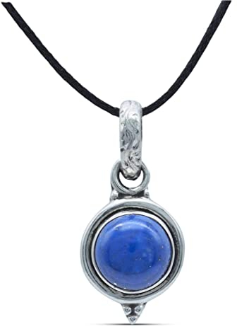 mantraroma Kettenanhänger 925 Silber Lapis Lazuli blauer Stein Edelstein Kettenanhänger Damen Sterling Silber Halskette Anhänger Geschenk (MAH-143-06)