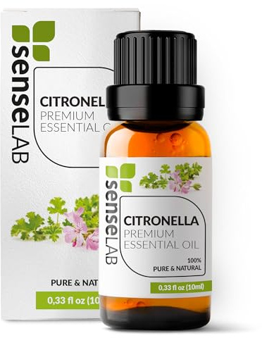 SenseLAB Huile essentielle de citronnelle - Huile de citronnelle naturelle 100% pure de qualité thérapeutique pour diffuseur d'aromathérapie et humidificateur - Protection extérieure (10 ml)