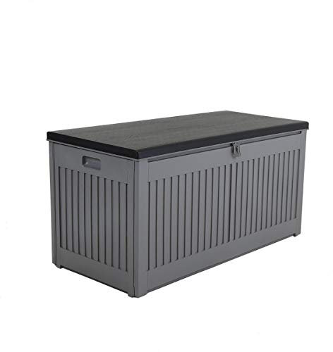 CHARLES BENTLEY, 270L, Outdoor, Garden, Plastic, Storage Box, Grey Body, Black Lid, Moulded Handles, Padlock Hasp, Sliding Lifts, PP Vacuum, Indoor, Outdoor, Steel, Storage Chest (109x54.7x51.3cm)