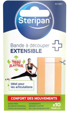Steripan - Bande à Découper Extensible - Idéal Pour les Articulations - Tissu Élastique - 10 Bandes de 10x6cm