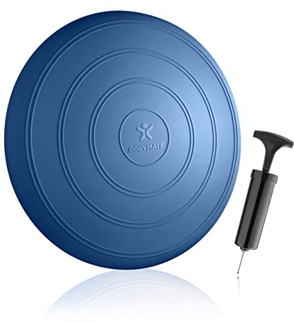 BODYMATE Ballsitzkissen Comfort inkl. Pumpe BLAU 33cm Durchmesser - Balance-Kissen, Sitzballkissen, Luftkissen, Balance Pad - Core-, Fitness-, Reha-, Koordinations- und Rückentraining