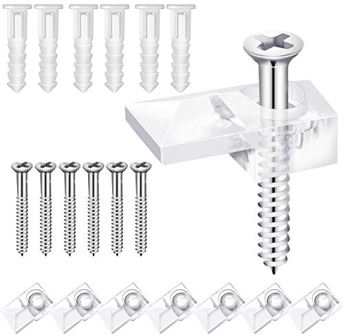20 Set Mirror Hanging Kit, Clear Plastic Mirror Clips with Screw and Anchor for Wall, Glass Retainer Clips Kit for Fixing Windows Cabinet Door