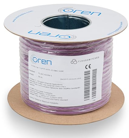 OREN Ethernet Kabel CAT7 50m – 23 AWG reiner Kupferdraht – B2ca – 900 MHz Bandbreite S/FTP-Internet-LAN-Netzwerkkabel, halogenfrei, nicht korrosiv, flammhemmend – 10 GbE