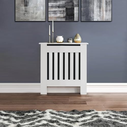 TUKAILAi Modern Radiator Cover - MDF Cabinet with Vertical Slats for Living Room/Bedroom/Kitchen - White Small