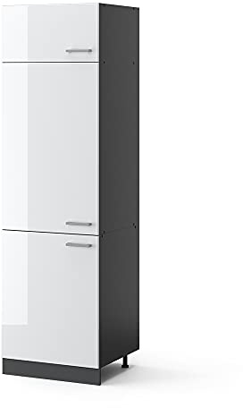 Vicco Kühlumbauschrank R-Line, Weiß Hochglanz, 60 cm | 3 Türen · ✓ Kühlschranknische · Höhenverstellbare Füße · 1 Einlegeboden · ✓ Frei kombinierbar