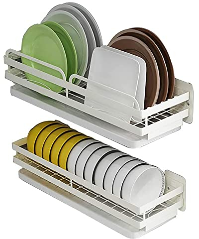 Set di scolapiatti da cucina moderna con montaggio a parete, scolapiatti da appendere con vassoio rimovibile - Scolapiatti e scolapiatti, ciotole e piatti - Scolapiatti in acciaio inossidabile bianco
