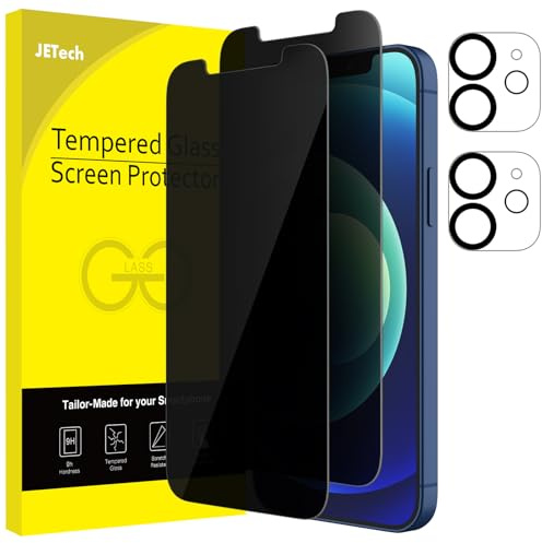 JETech Sichtschutz Schutzfolie für iPhone 12, 2+2 Stück | Mit Kameraschutz, Anti-Spy Blickschutz 9H Gehärtetes Glas Schutzfolie