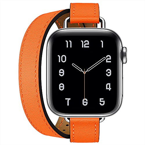 Compatible avec Apple Watch Bracelet 38mm 40mm 41mm 42mm 44mm 45mm 46mm 49mm,Cuir Véritable Double Tour Slim Band Femmes pour iWatch Ultra Série 11 10 9 8 7 6 5 4 3 SE