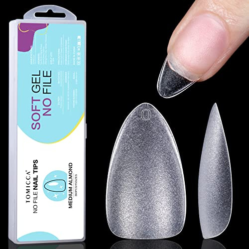 TOMICKA Alomnde medium nageltips mjuka gelspetsar full täckning förformade matt konstgjorda naglar gelly tips för gelnaglar – 360 stycken 15 storlekar