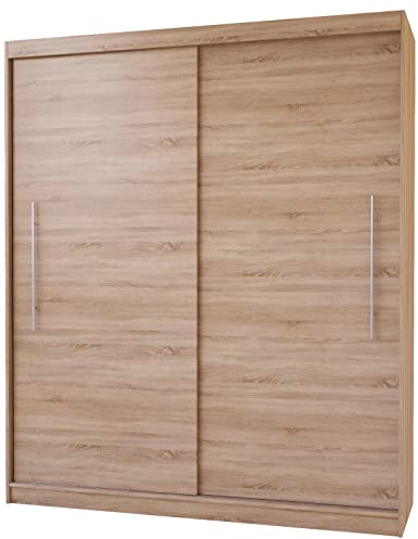 Fabryka Mebli Idźczak Schwebetürenschrank 203x218x58 cm mit laminierter Möbelplatte 16 mm & ABS-Kante - Metallführungen Rollenlager für platzsparende Aufbewahrung Schlafzimmer & Garderobe