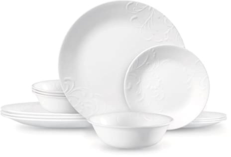 Corelle Madeline Embossed 12 Piece White Dinnerware Set
