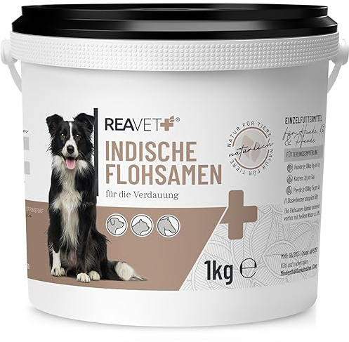 ReaVET psyllium Indien pour Chevaux, Chiens & Chats 1kg - Naturel en qualité Premium - Riche en Fibres + Mucilage I psyllium pour la Digestion I sans additifs