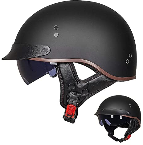 ACLFFSHOP Halbschalenhelm mit ECE, Jethelm Retro, Chopper Helm, Retro Motorrad Helm, Scooter-Helm, Offenem Helm, mit Sonnenblende und Herausnehmbares Atmungsaktives Futter M~XXL 57~64CM