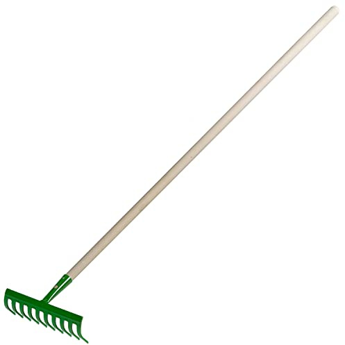 Garten Gerät Harke Rasen Boden Erde Rechen 10 Zinken Stahl grün Gartenrechen 24,8 cm mit Holz Stiel