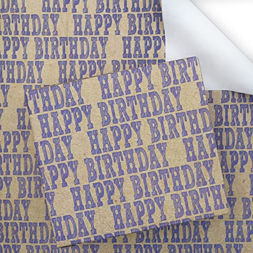 6 Blatt gefaltetes blaues HAPPY BIRTHDAY bedrucktes Geschenkpapier, 50 x 70 cm pro Blatt, perfekt für Kinder, Mädchen, Jungen, Männer, Frauen, Erwachsene, Geburtstag, Babyparty, Verpackung