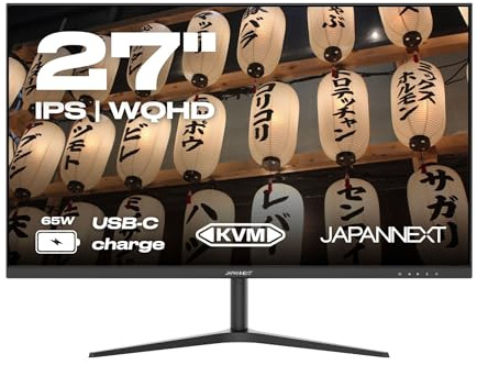 JAPANNEXT Monitor 27 IPS WQHD (2560x1140) | HDR | Carga a través de USB-C (65W) Altura e inclinación Ajustables (HSP) Altavoces Integrados | G-Sync/FreeSync | Garantía 2 años | JN-IPS27FHDR-C65W-HSP