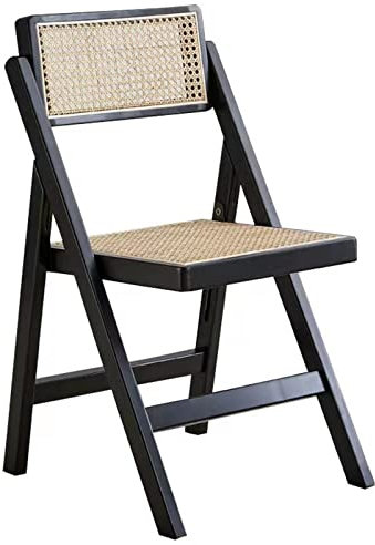 BIHOME Rattan Klappstuhl mit Rückenlehne, Holz tragbarer Essstuhl, moderner Bürostuhl für Balkon Camping Homestay Lounger Furniture,Schwarz,43CM(17)