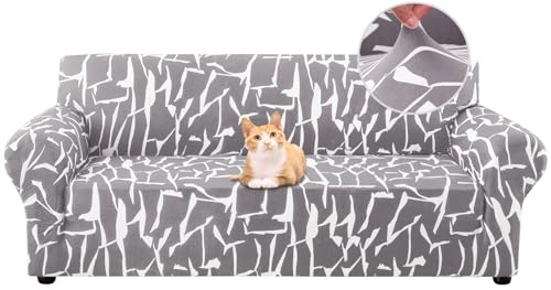 Jaotto Copridivano 2 Posti Elasticizzato, Fodera per Divano Elasticizzato Fantasia Antiscivolo Antimacchia, Copridivano con Braccioli Tessuto Super Morbido Universale(Linea Grigio,2 Posti)