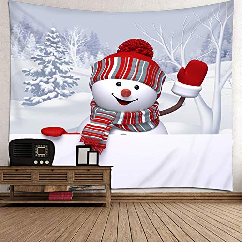 Lieson Tapisserie Wandbehang Weihnachten, Trippy Wandteppich Schneemann mit Hut und Handschuh Im Schnee Rot Weiß Wall Tapestry 210x140CM