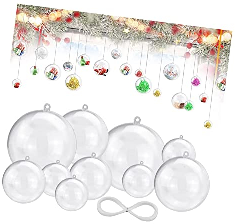 ＣＨＡＭＥＥＮ 25 Set Acrylkugel Befüllbar Weihnachtskugeln Kunststoff mit Loch Weihnachtsbaumkugeln Teilbar Bastelkugeln 4 6 8 10 cm Christbaumkugeln Kugel Dekokugel für Weihnachten DekoTransparent