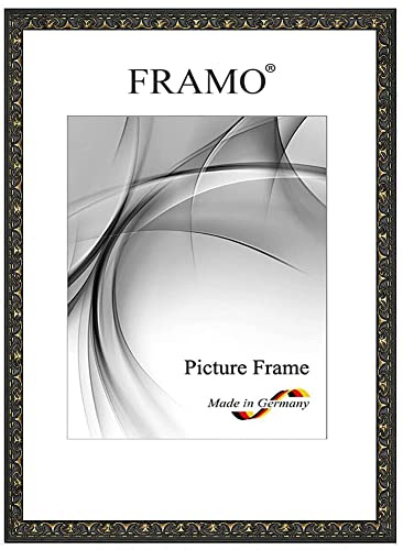 FRAMO Barock Bilderrahmen 20 x 30 cm aus Massivholz | Alt-Schwarz Gold | Farbe/Größe wählbar | Retro Vintage Antik Rahmen N°111