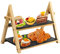 HEFTMAN 2 Tier Slate Cake Stand - Rustic Tiered Serving Platter for Afternoon Tea, Wood/Slate Foldable Food Display Stand - Serve Desserts, Sushi, Appetisers, Cakes, Cheese, Tapas, Meats (32cm x 41cm)