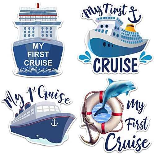 Hoteam 4 Pcs My First Cruise Door Decorations Magnetic Cruise Door Magnet | Large Nautical Cruise Ship Door Magnets, Waterproof Life Preserver Ring Decors for Carnival, Cabin, Stateroom, Fridge, Car