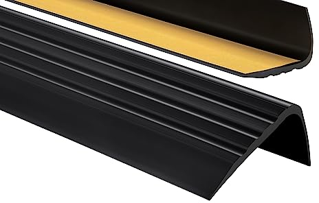 PerfectPVC Perfil de PVC autoadhesivo de borde para escaleras 65 x 40mm 1,50 m Tiras antideslizantes para peldaños Esquina cantos Protector nariz de escalera de caucho Forma de L Negro