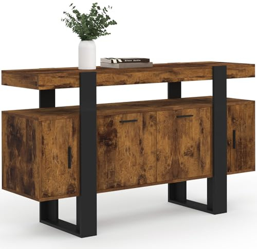 IDMarket - Lowboard 140 cm Phoenix 4 Türen Holz Effekt Antik und Schwarz