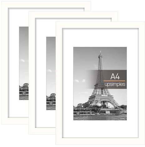 upsimples 3 Pack Bilderrahmen A4 Weiß, Kinderbilder Rahmen für Fotos | 21x29.7 cm Rahmen für Kinderzeichnungen, Bilder, Kunstwerke, Wandbilder für Kinderzimmer, Wohnzimmer, Büro