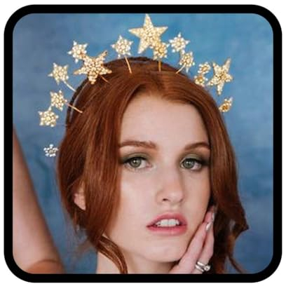 Reaky Couronne halo en strass superposés - Couronne d'étoiles dorées - Serre-tête de déesse - Couronne halo - Costume bohème - Fête de mariage - Accessoire de cheveux pour femme