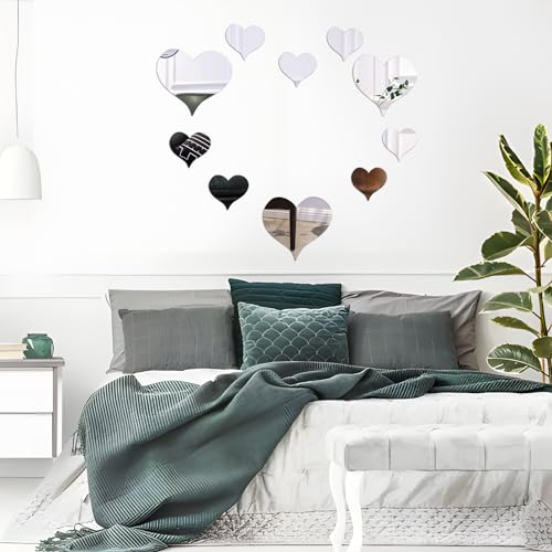 Lovely 10pcs Wall Mirror Tiles, Stick on Mirror Self Adhesive, Perfect for Bedrooms, Home Gym, Wardrobe Doors & Decorations (Silver)