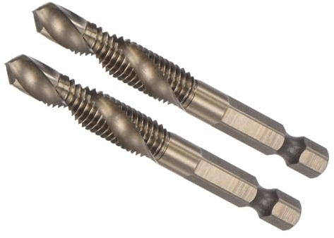 CoCud Foret-Taraud Combiné, Taille de Filetage M8 x 1,25, Queue Hexagonale de 1/4, Acier Rapide Revêtu de Titane 6542 - (pour Aluminium, Acier Inoxydable, Plastique), 2 Pièces