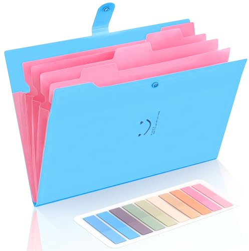 Dokumentenmappe A4, Fächermappe mit 200-Etiketten, 5-Fächer Mappe A4s, Sammelmappe mit Druckknopf für Zuhause, Büro, Schule Und Auf Reisen
