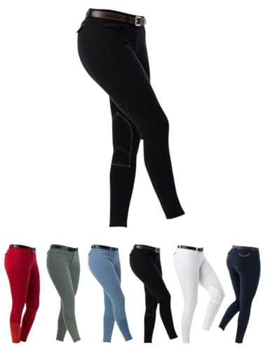 Riding World - Reithose für Mädchen & Jungen Alexandrie | Reiterhose mit Kniebesatz aus Stoff | mit Eingrifftaschen vorn | Reitleggings in Schwarz | Kinder Reitbekleidung in Größe 152