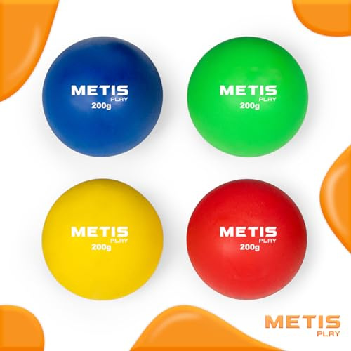 METIS Play Junior Shot Put | Förpackning med 4 | 200 g - 600 g | Levande färger – inomhus/utomhus sport utrustning (200 g)