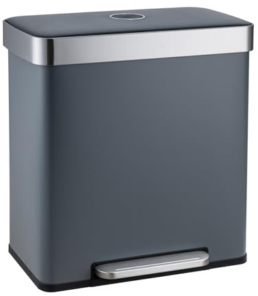 SVITA LT2X30 Mülleimer 60 Liter Treteimer Tretmülleimer Abfalleimer 2 Fächer je 30 Liter freistehend mit Deckel Softclose-Deckel inkl. Inneneimer Grau