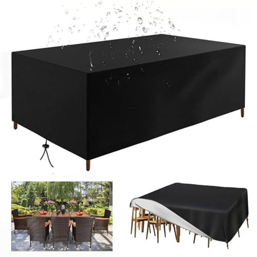HNKDKJ Gartenmöbel Abdeckung Wasserdicht 200x100x105cm(Höhe) Schwerlast 420D Oxford Gewebe Gartentisch Abdeckung Abdeckplane Gartenmöbel für Gartentische Terrassenmöbel Outdoor Tisch-Schwarz