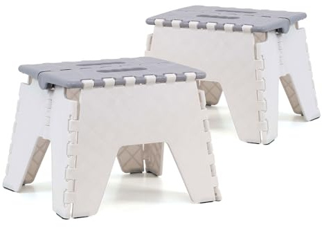The Secret Home - Pack de 2 Taburetes Plegables Multiusos - Escalera Antideslizante de PVC - Altillo para Cocina, Baño o Dormitorio (Blanco, 25x21x21)