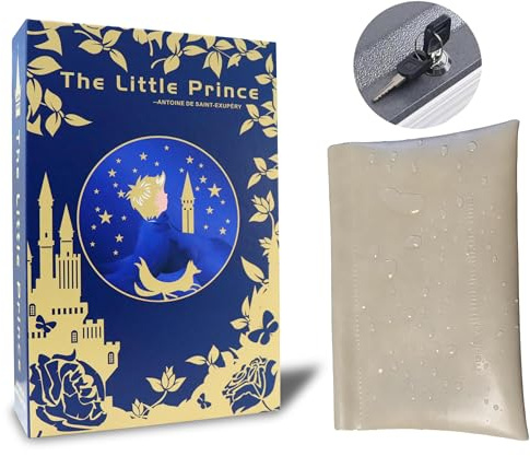 Book Safe with Key Lock - Hidden Compartment Security Box for Cash, Jewelry & Passports | Portable Steel Lockbox for Home, Office, Travel | 9.5x6.2x2.2 | Cosmetic Bag Included (The Little Prince)