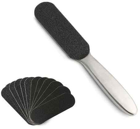 Onezebra Foot Files, Pedicure Foot File and Callus Remover for Hard Skin, Stainless Steel Rasp with 12 Free Refill Grits, Double-Sided Replacement Pads, Easy Feet Scrubber for Bath Pedicure Salon