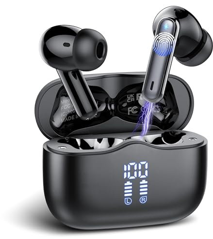 Bluetooth Kopfhörer, Kopfhörer Kabellos Bluetooth 5.4 In Ear Kopfhörer mit 4 ENC Noise Cancelling Mic, 40Std Kabellose Kopfhörer IP7 Wasserdicht, LED-Anzeige, USB-C, Ohrhörer für Arbeit Spiel Sport